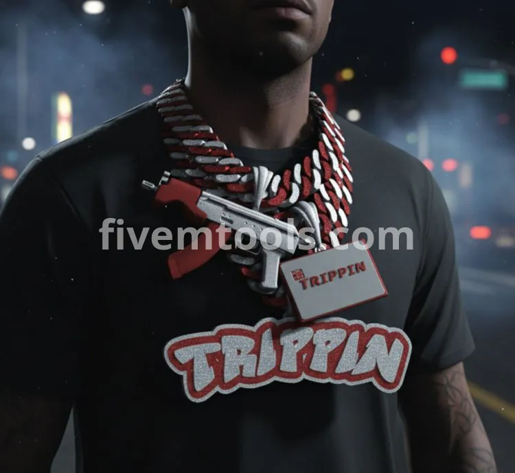 FiveM Trippin Chain | Custom Diamond Necklace with Gun Pendant | Drag & Drop Ready & Optimized